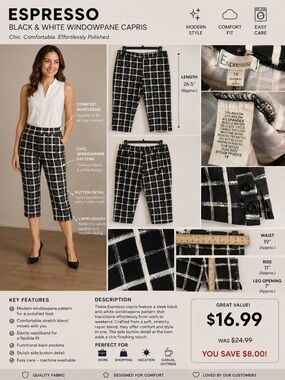 Espresso Black and White Windowpane Cropped Pants
